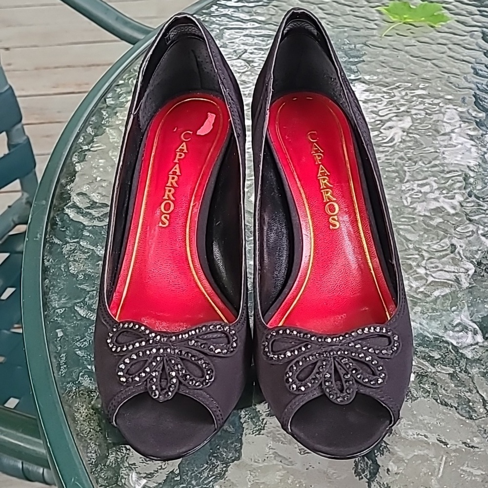 CAPARROS PEEP TOE BLACK HEELS 7.5 - Picture 4 of 12